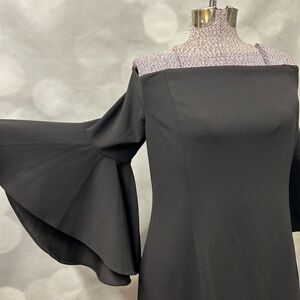 NWT Calvin Klein Black Dress Size 14 Bell Sleeves Midi